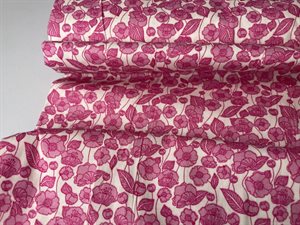 Poplin - med fint blomster motiv i pink / offwhite